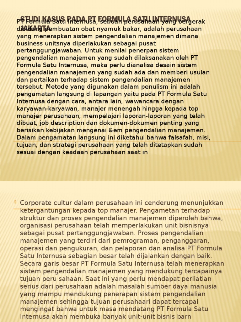 Studi Kasus Pada PT Formula Satu Internusa Jakarta | PDF