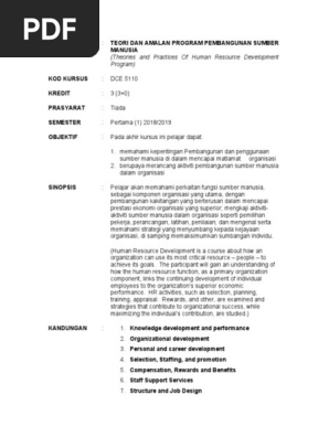Dce 5110 Sinopsis Course Outline Sem 1 2018 2019 Pdf Human Resource Management Psychology