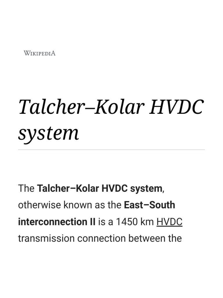 TalcherKolar HVDC System Wikipedia PDF High Voltage Direct Current Electric Power