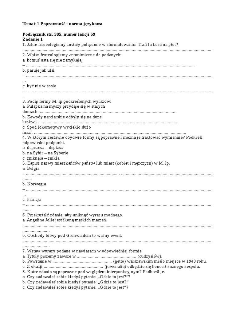 Związki Frazeologiczne Sprawdzian Klasa 5