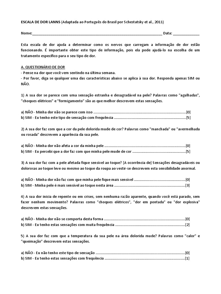 Escala Lanns | PDF | Dor | Estímulo (Fisiologia)