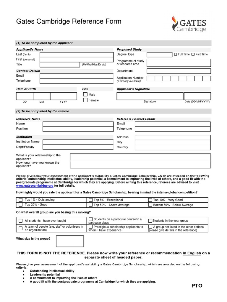 Gates Reference Template PDF University Of Cambridge Postgraduate