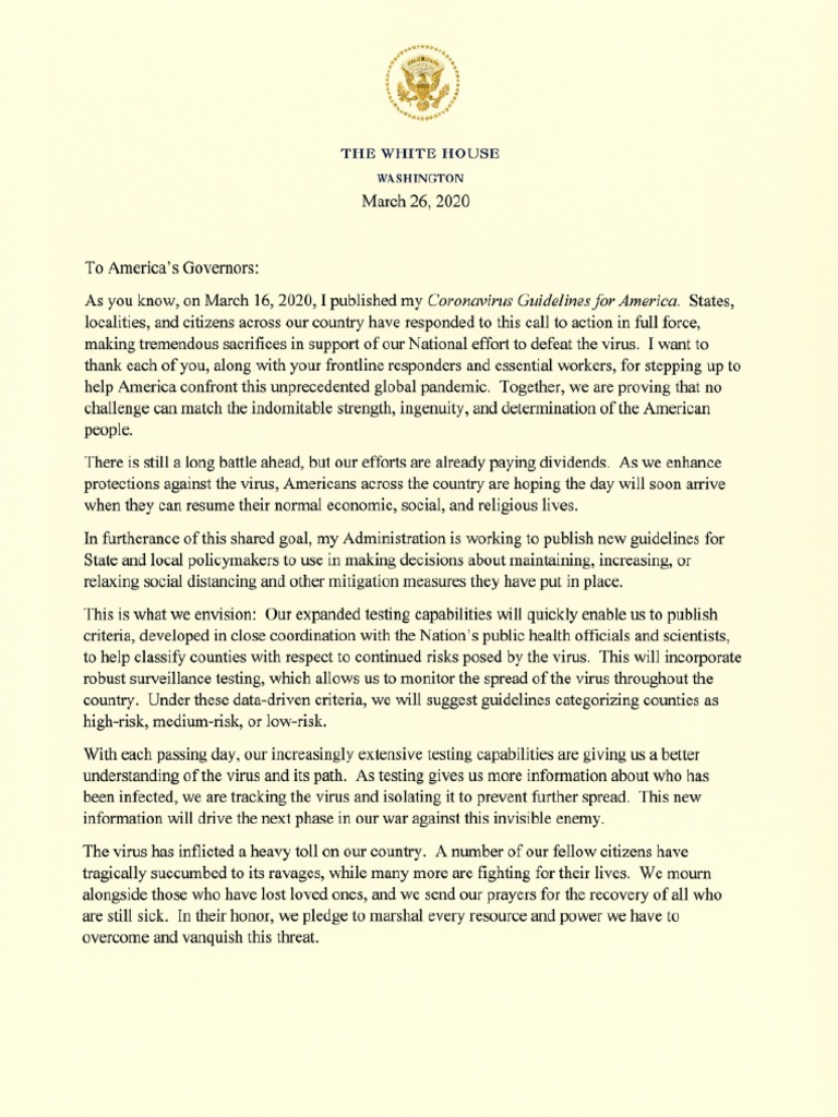 President's Letter to Governors