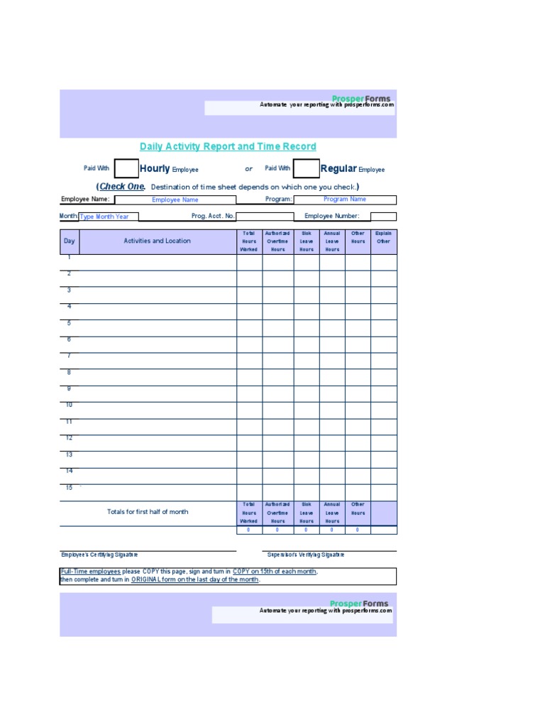 Daily Activity Report Template 20  PDF  Overtime  Working Time Intended For Employee Daily Report Template