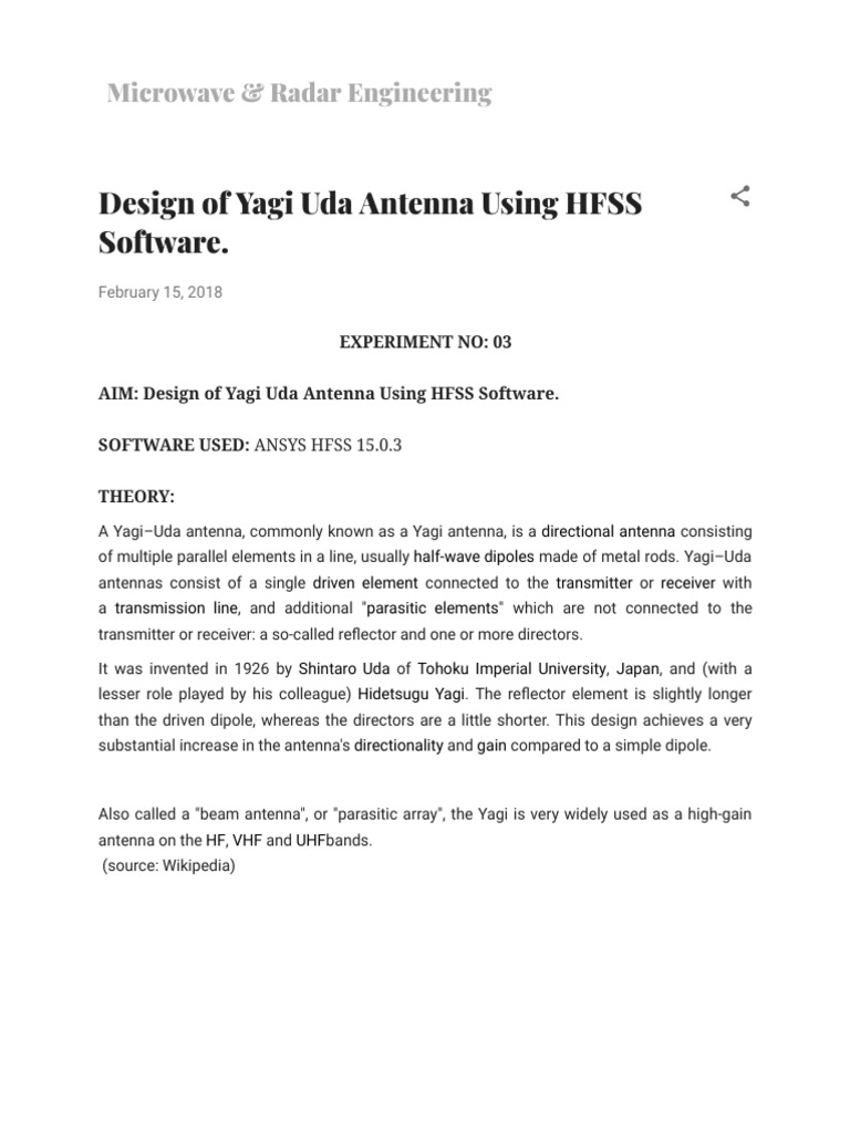 Yagi Uda Antenna Design with HFSS | PDF | Electromagnetism | Radio