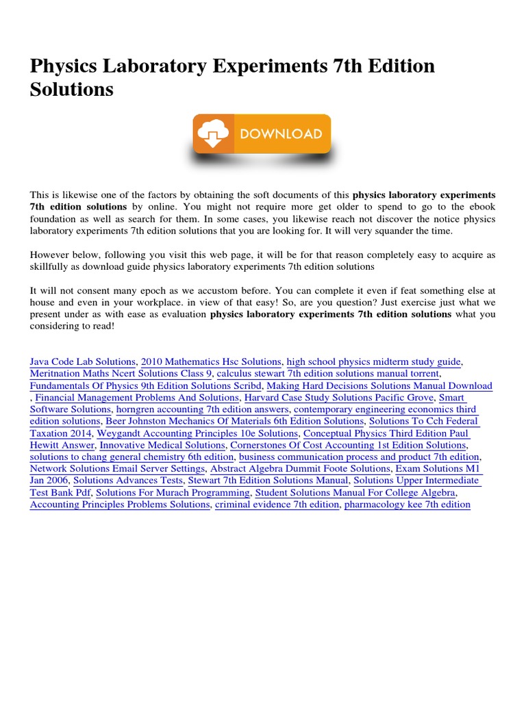 Physics Laboratory Experiments 7th Edition Solutions PDF