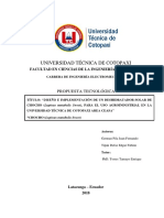 Diseño e Implementación de Un Deshidratador Solar de Chocho Lupinus Mutabulis Sweet para Uso Agroindustrial en La Universidad Técnica de Cotopaxi Área CEASA Campus Experimental Salache.