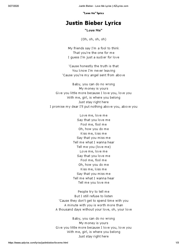 Tekst Justin Bieber Love Me