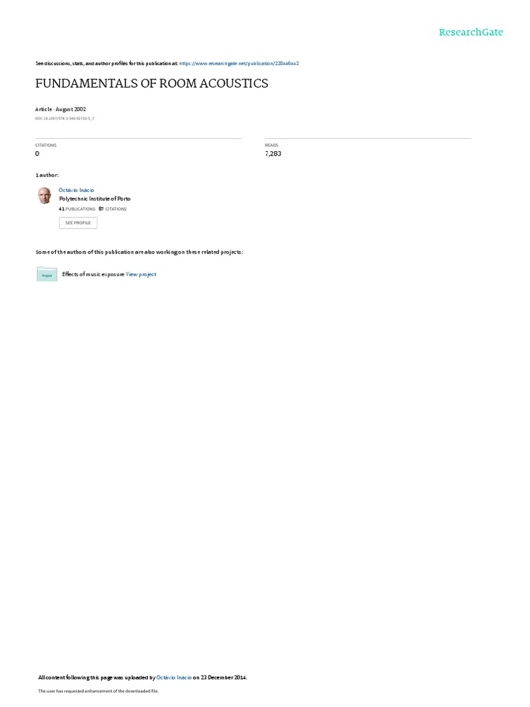 Fundamentals of Room Acoustics PDF PDF Attenuation Sound