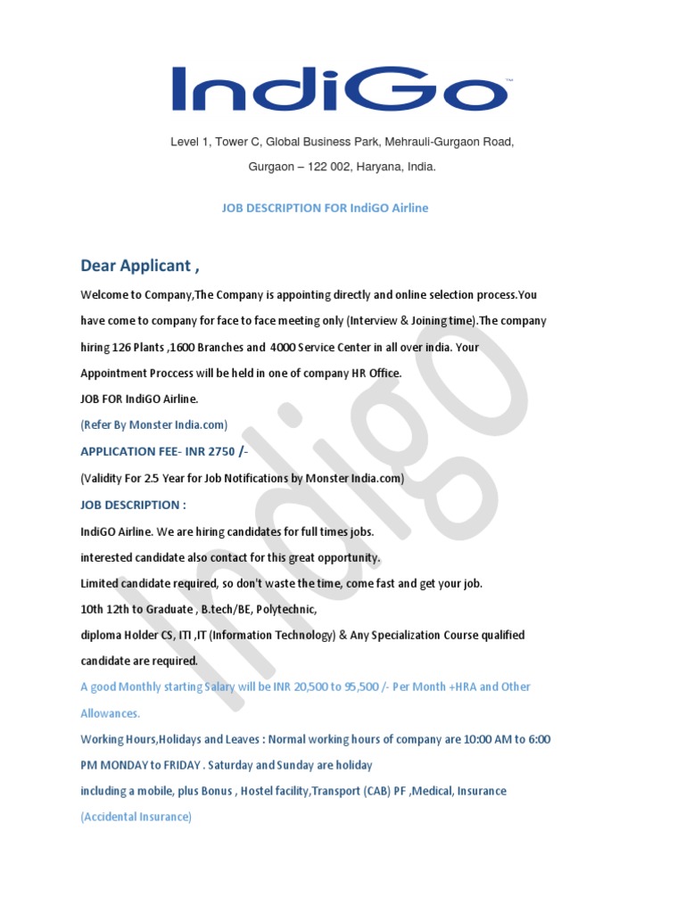 Job Description For Indigo Airline. (2019) | PDF | Programmer 