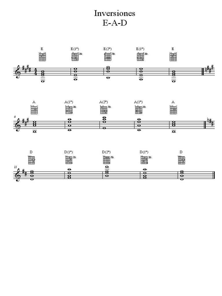Guitarra: Inversiones de Acordes E - A - D | PDF