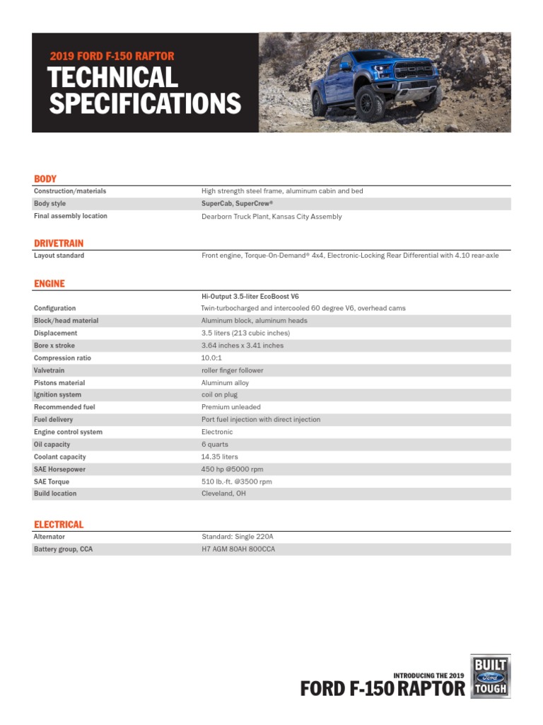 2019 Ford Raptor Tech Specs | PDF | Anti Lock Braking System ...