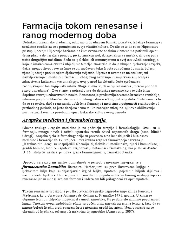 Farmacija Tokom Renesanse I Ranog Modernog Doba | PDF
