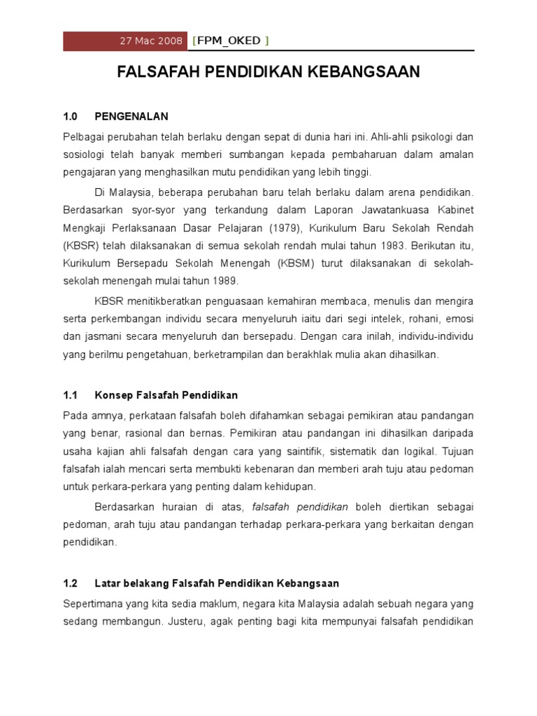 Falsafah Dan Pendidikan Di Malaysia