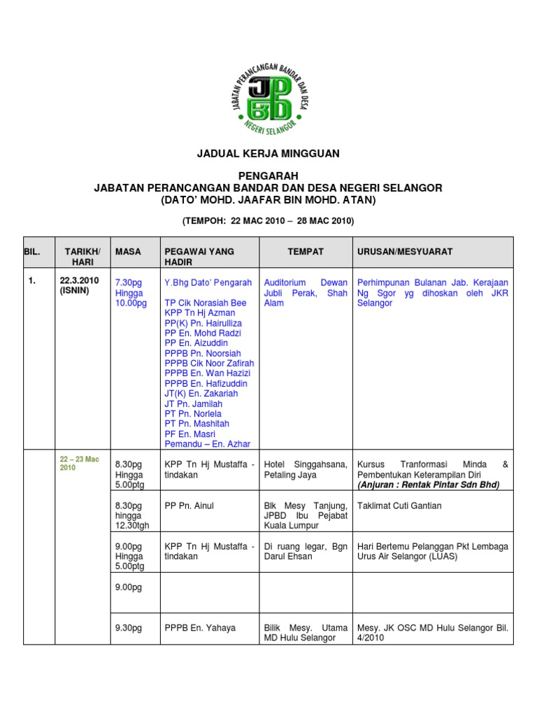 Contoh Jadual  Perancangan Kerja 