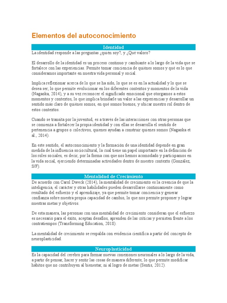 Componentes del Autoconocimiento | PDF | Cerebro | Mente
