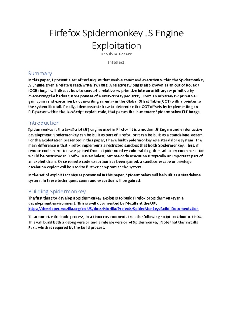 Firefox Spidermonkey JS Engine Exploitation | PDF | Pointer (Computer ...