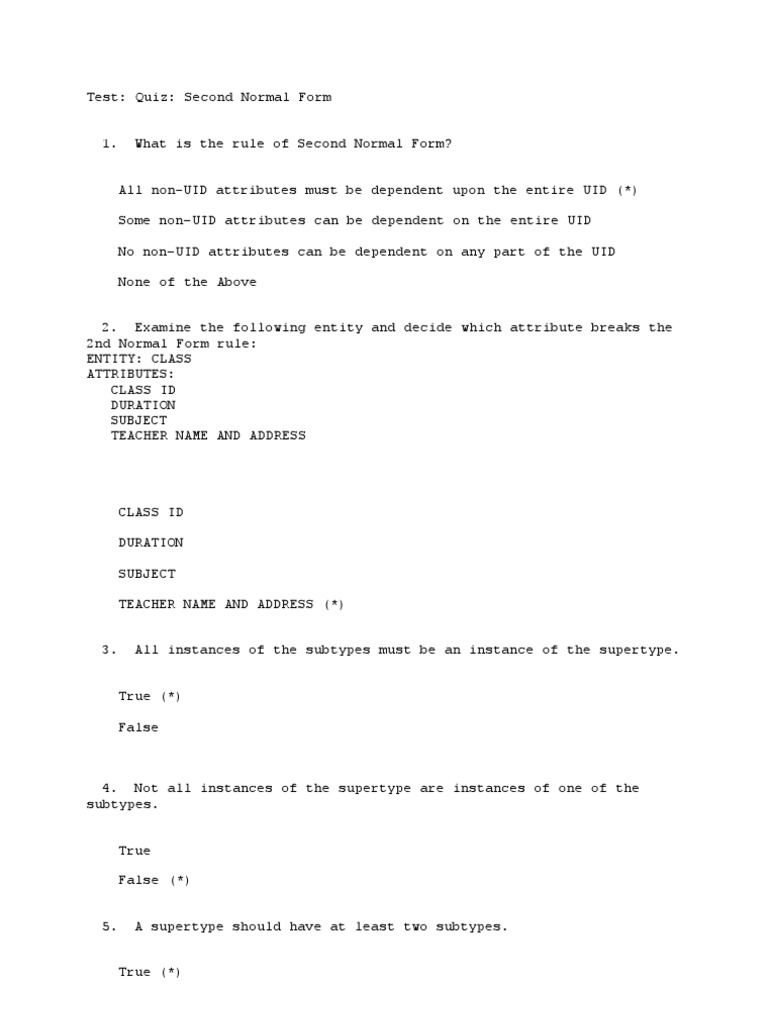 SQL Normalization and Data Modeling Quiz | PDF | Relational Database ...