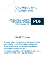 Decreto Supremo #40 D.O 07 DE MARZO 1969 Aprueba Reglamento Sobre Prevencion de Riesgos Profesionales