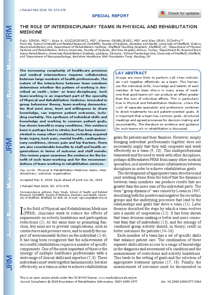 The Role of Interdisciplinary Teams in Physical and Rehabilitation ...