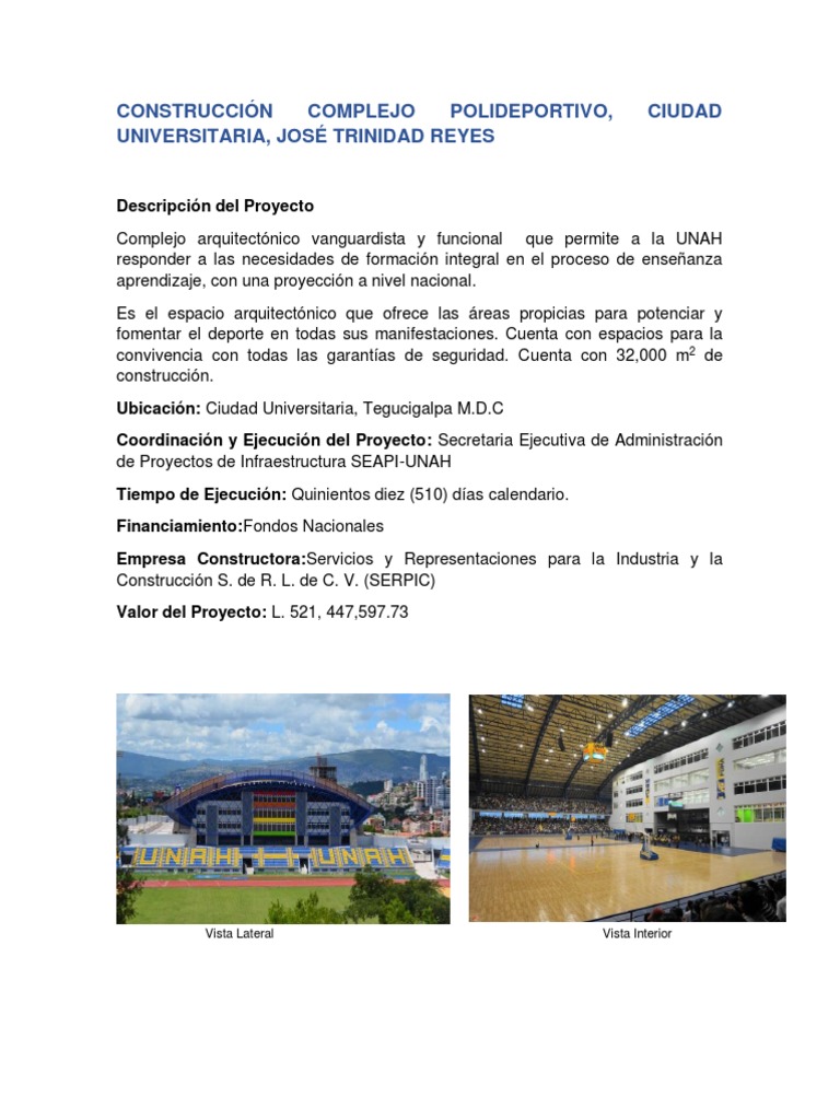 Construcción del Polideportivo UNAH | PDF | Arte