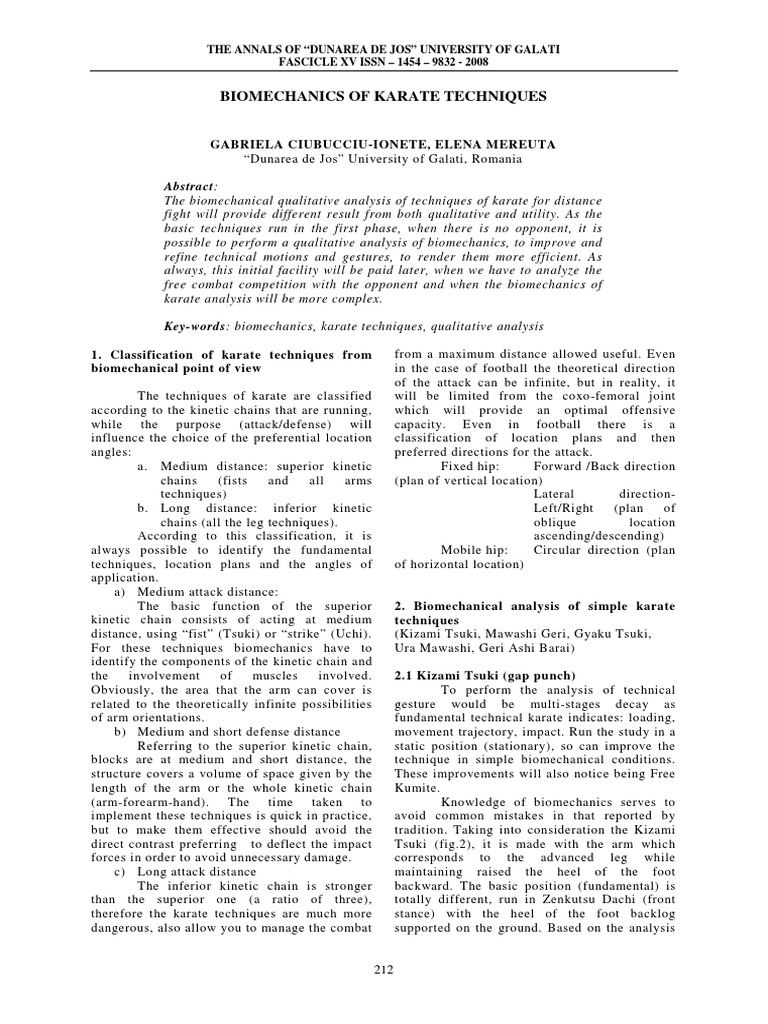 Biomechanics of Karate Techniques | PDF | Hip | Foot