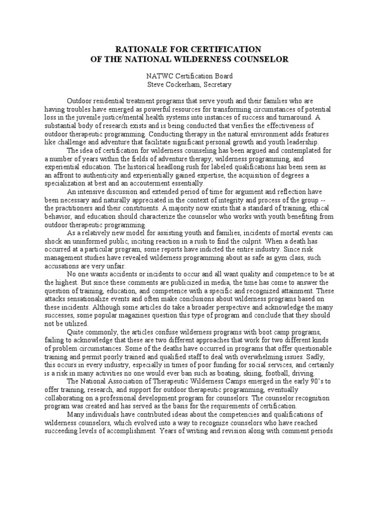 Rationale Counselor Certification School Counselor Certification