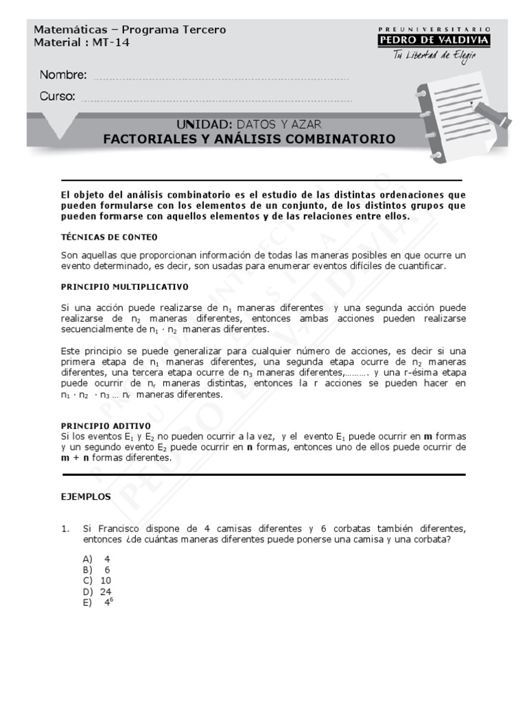 Ejercicios de Combinaciones y Permutaciones | PDF | Combinatoria ...
