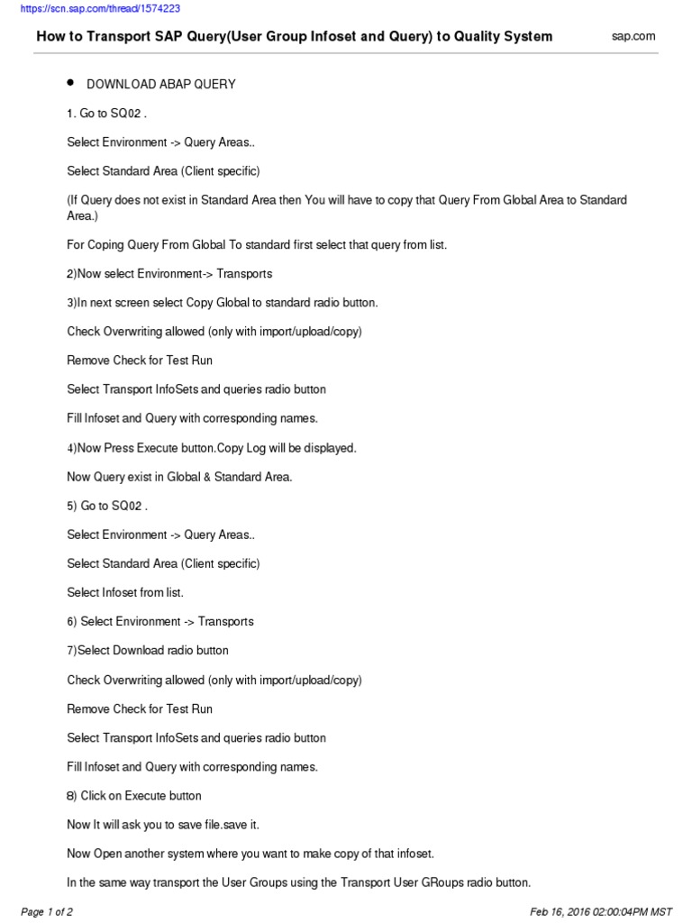 how-to-transport-sap-query-user-group-infoset-and-query-to-quality