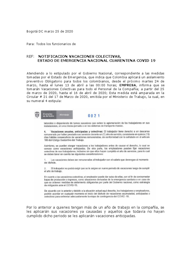 Arriba 105+ imagen modelo de carta de vacaciones para empleados -  