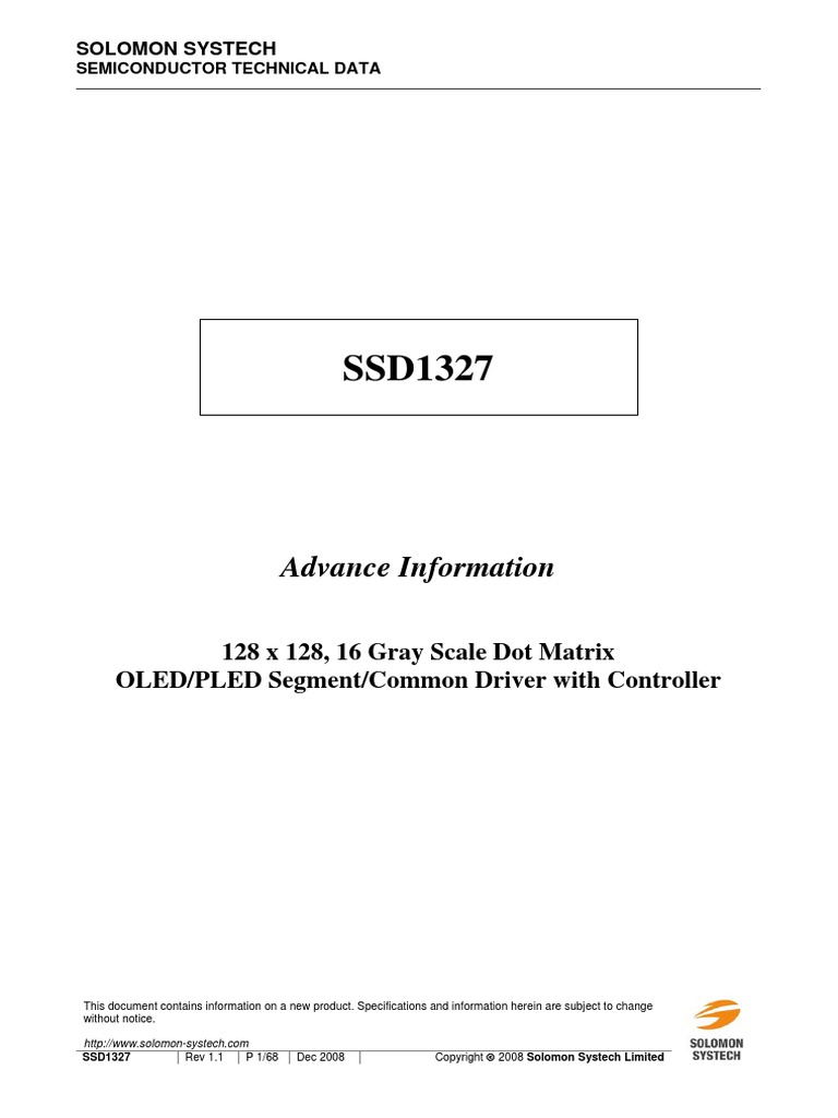 SSD1327 Datasheet | PDF | Microcontroller | Oled