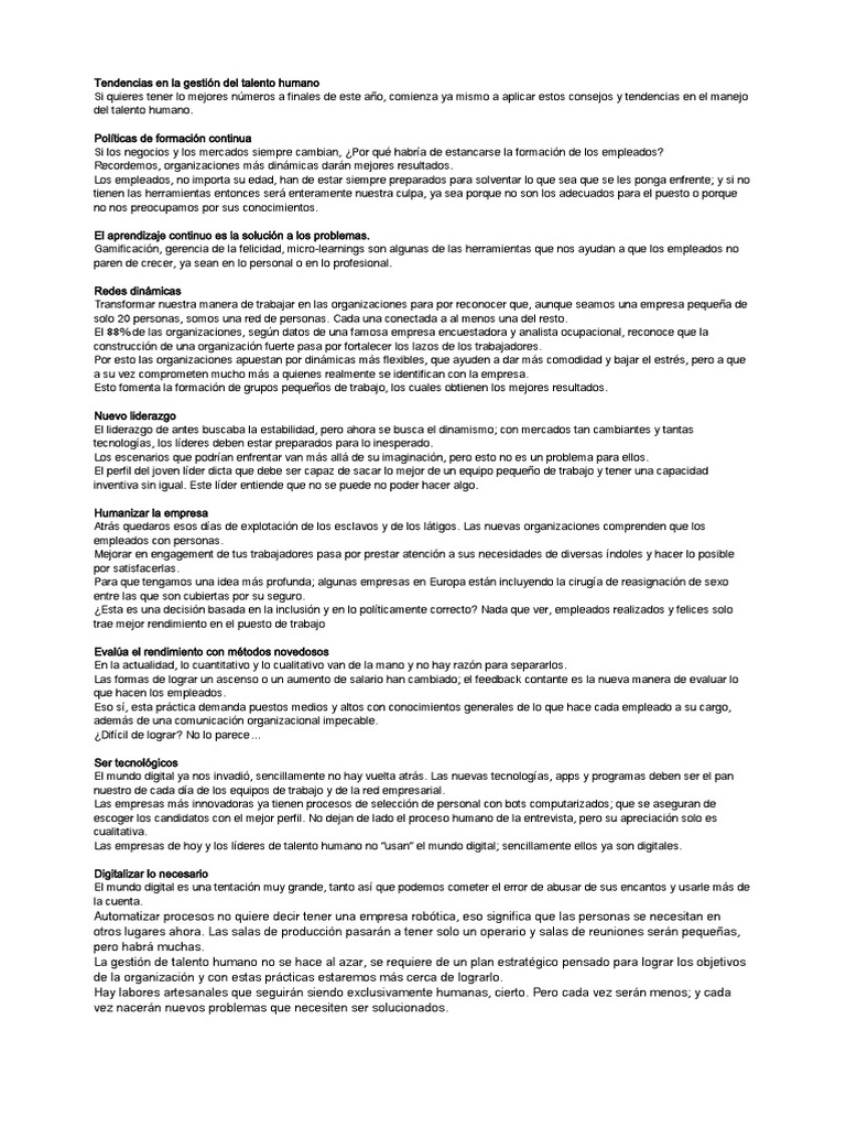 Tendencias en gestión del talento humano | PDF | Gestión del talento ...