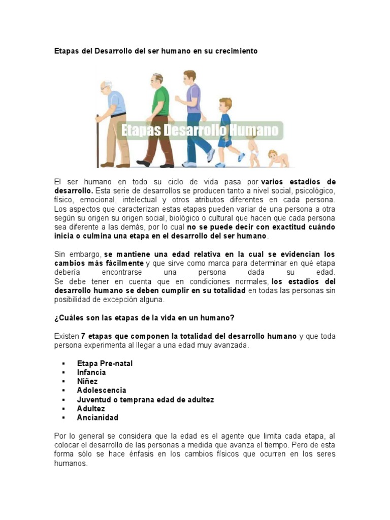 Etapas Del Desarrollo Del Ser Humano en Su Crecimiento | PDF | Adultos ...
