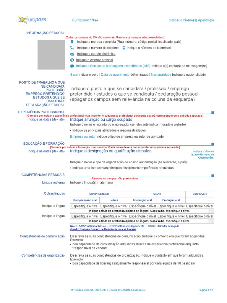 X10 Modelo Curriculo Europeo Europass Comunicacao Curriculo