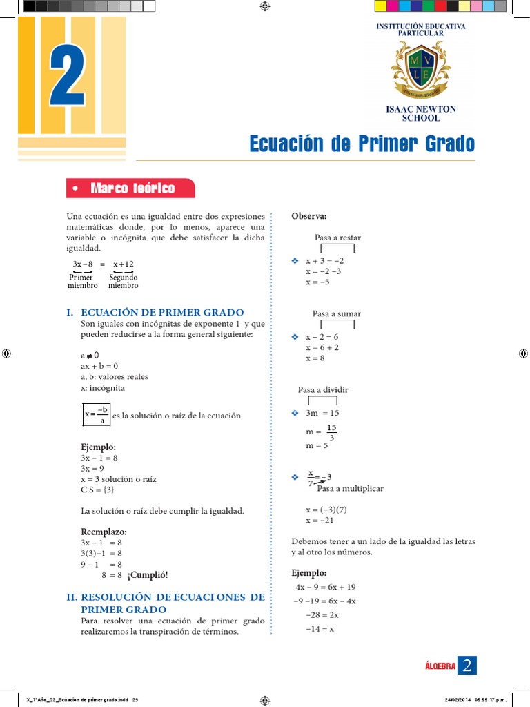 2 - Ecuación de Primer Grado PDF | PDF | Álgebra abstracta | Ecuaciones