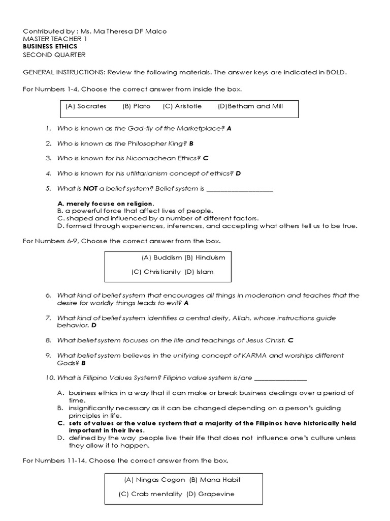 Business Ethics 4th Quarter Review | PDF | Corporate Social ...