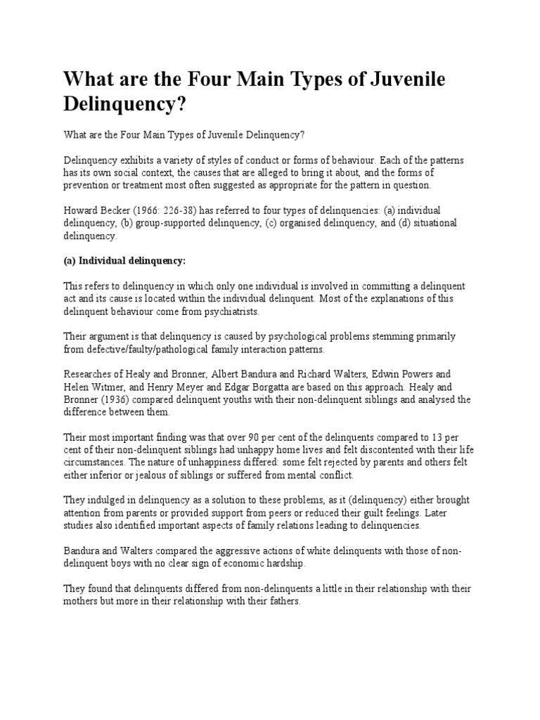 What Are The Four Main Types of Juvenile Delinquency Download Free PDF Juvenile Delinquency