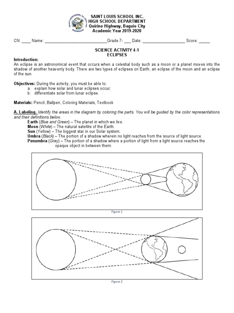 Sci 7 Worksheets | PDF | Eclipse | Shadow