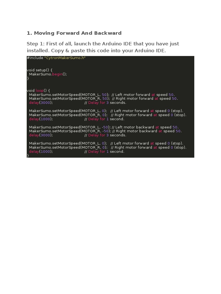 Moving Forward and Backward PDF Arduino Software