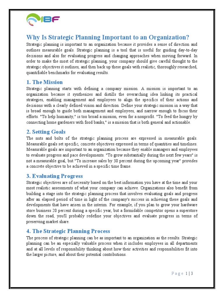 Why Is Strategic Planning Important To An Organization | PDF