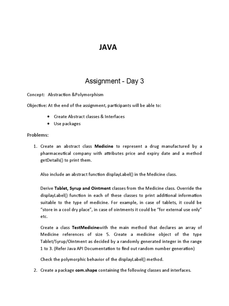 Java Assignment: Abstraction & Polymorphism | PDF