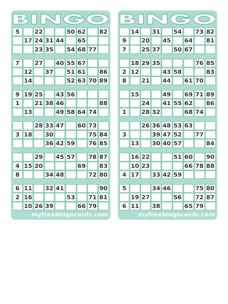 1-90 British Bingo Cards | PDF