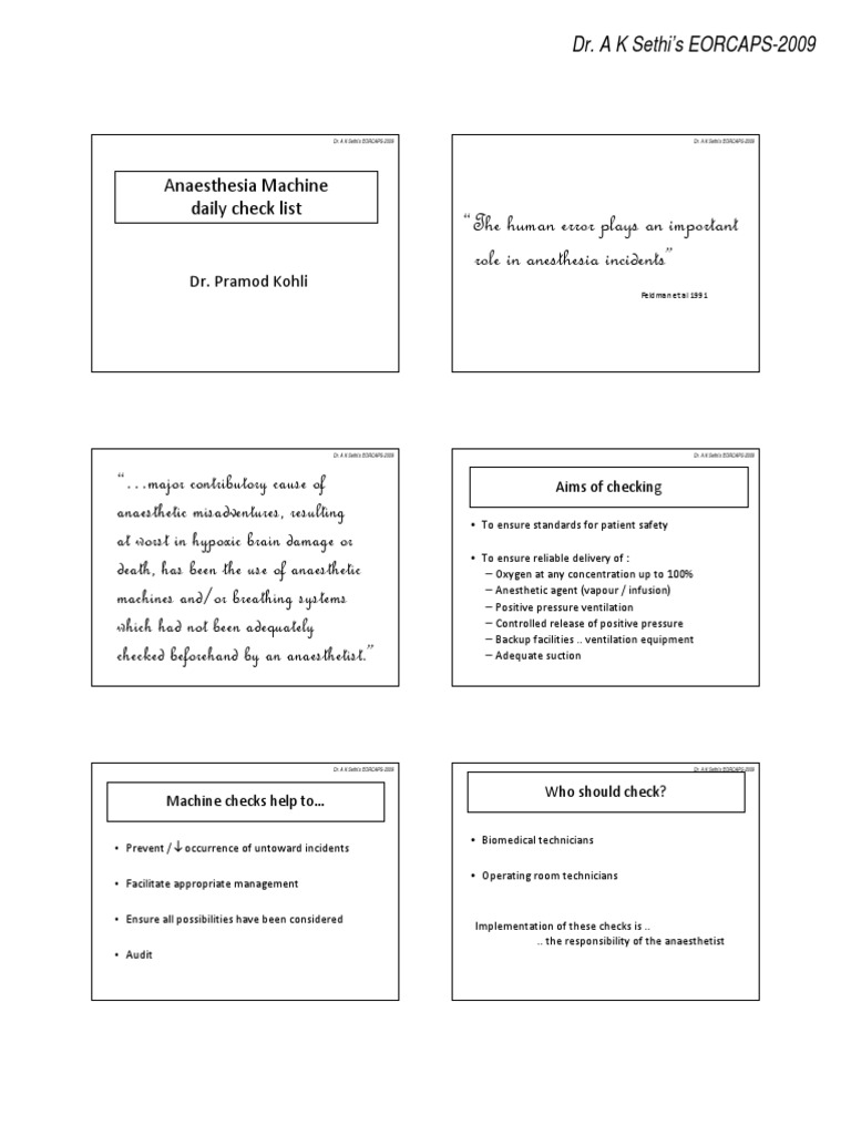 Anaesthesia Machine Checklist 2020 | PDF | Anesthesia | Clinical Medicine