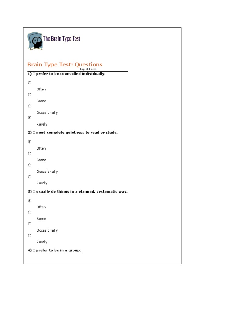 Brain Type Test Brain Neuropsychological Assessment
