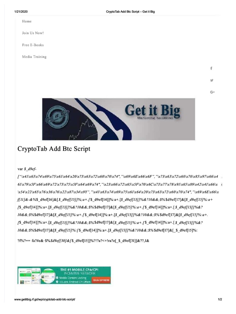 PDF) CryptoTab Add BTC Script - Get It Big - Compress | PDF | Technology &  Engineering