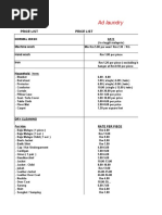 Ad Laundry: Price List Price List