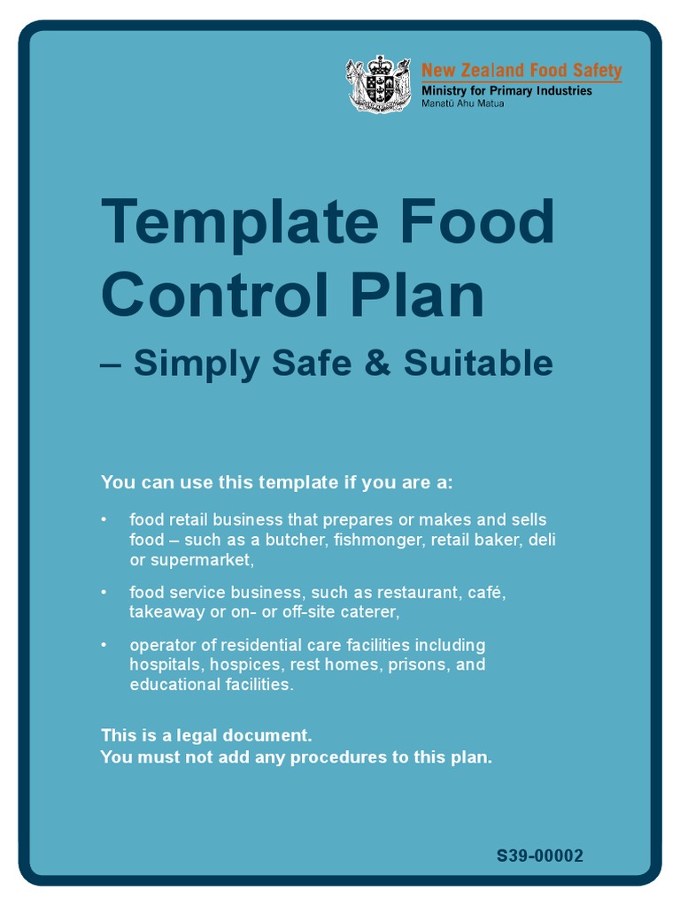 Template Food Control Plan PDF Drinking Water Foods