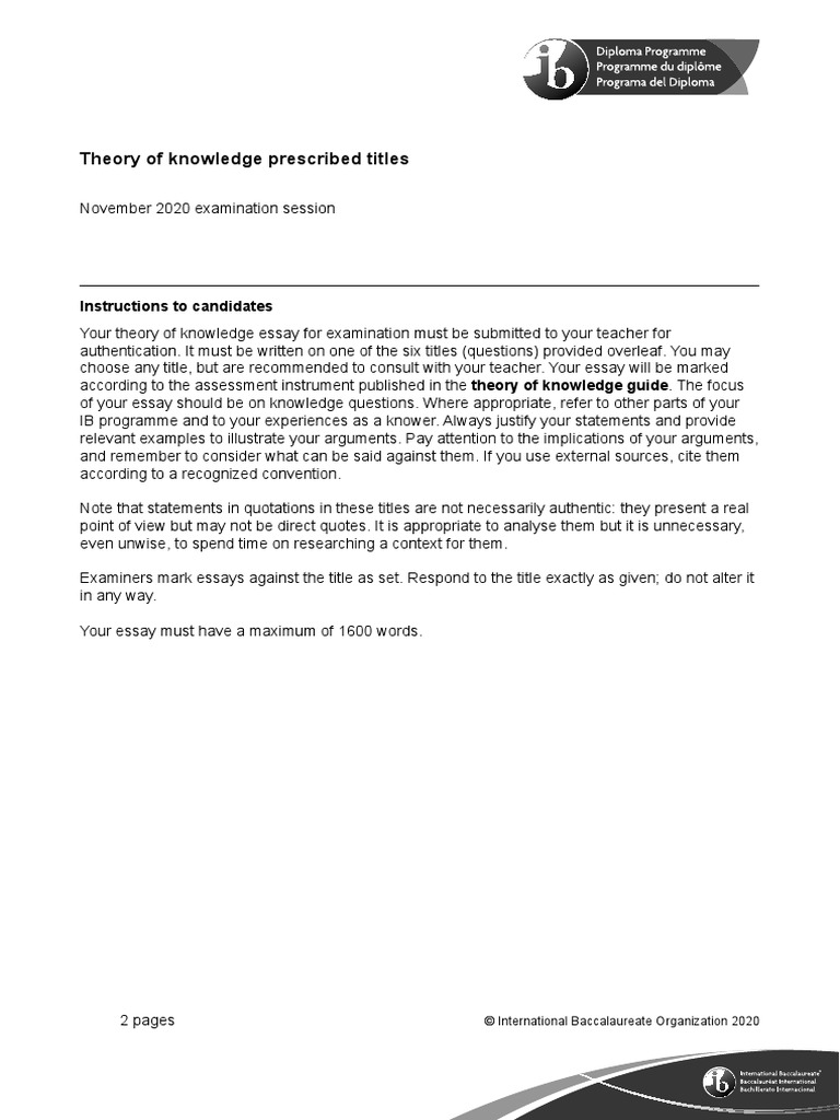 Tok essay titles november 2021 picture