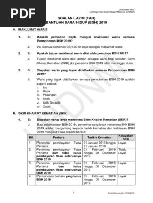 Bsh2019 Faq Maklumat Waris Dan Skk Pdf