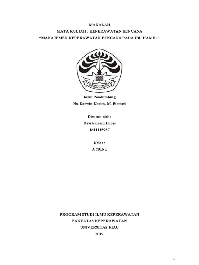 Makalah Manajemen Keperawatan Bencana Pada Ibu Hamil Dan Bayi